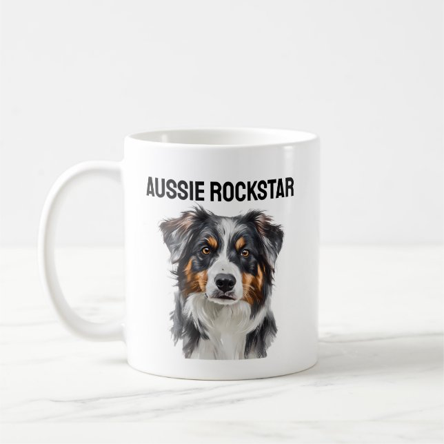 Aussie Rockstar Mug- Cool Australian Shepherd Gift Coffee Mug (Left)