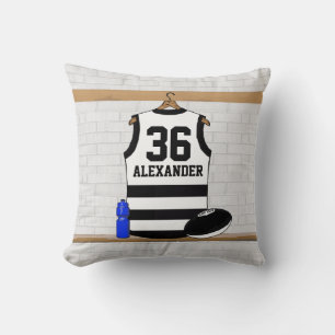 Aussie Rules Football Jersey Black White Stripes Cushion