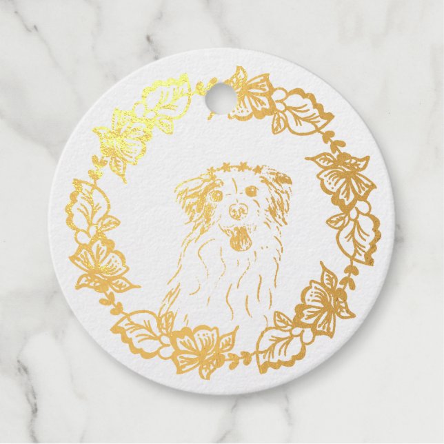 Aussie Shepard Dog (1) on Foil Favour Tag (Front)