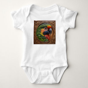 Aussie Spirit: A Lorikeet Perched In Carved Wood Baby Bodysuit