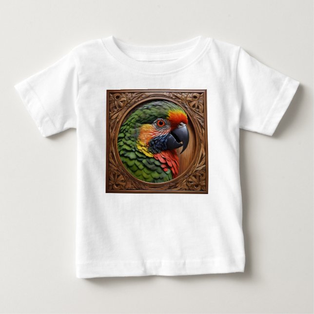 Aussie Spirit: A Lorikeet Perched In Carved Wood Baby T-Shirt (Front)
