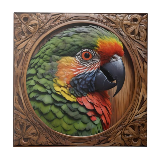 Aussie Spirit: A Lorikeet Perched In Carved Wood Ceramic Tile (Front)