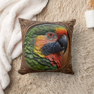 Aussie Spirit: A Lorikeet Perched In Carved Wood Cushion