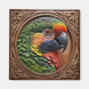 Aussie Spirit: A Lorikeet Perched In Carved Wood Magnet