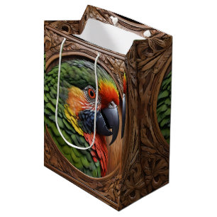 Aussie Spirit: A Lorikeet Perched In Carved Wood Medium Gift Bag
