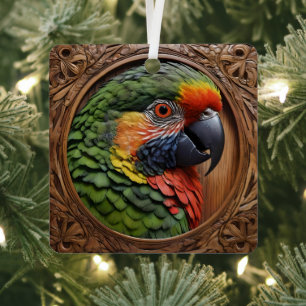Aussie Spirit: A Lorikeet Perched In Carved Wood Metal Tree Decoration