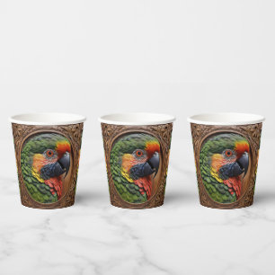 Aussie Spirit: A Lorikeet Perched In Carved Wood Paper Cups