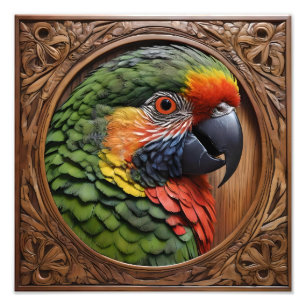 Aussie Spirit: A Lorikeet Perched In Carved Wood Photo Print