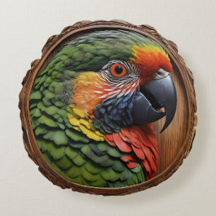 Aussie Spirit: A Lorikeet Perched In Carved Wood Round Cushion