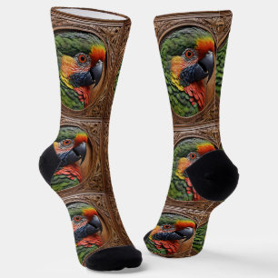 Aussie Spirit: A Lorikeet Perched In Carved Wood Socks