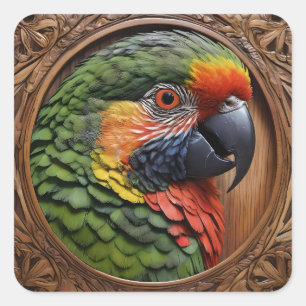 Aussie Spirit: A Lorikeet Perched In Carved Wood Square Sticker