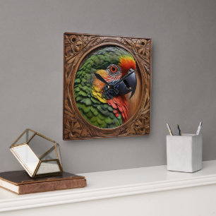 Aussie Spirit: A Lorikeet Perched In Carved Wood Square Wall Clock