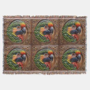 Aussie Spirit: A Lorikeet Perched In Carved Wood Throw Blanket