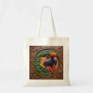 Aussie Spirit: A Lorikeet Perched In Carved Wood Tote Bag