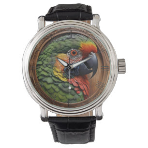 Aussie Spirit: A Lorikeet Perched In Carved Wood Watch