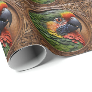 Aussie Spirit: A Lorikeet Perched In Carved Wood Wrapping Paper