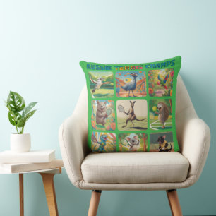 Aussie Tennis Champs Funny Australian Animals Cushion