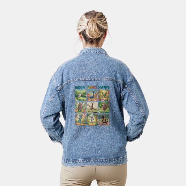 Aussie Tennis Champs Funny Australian Animals Denim Jacket (Model)