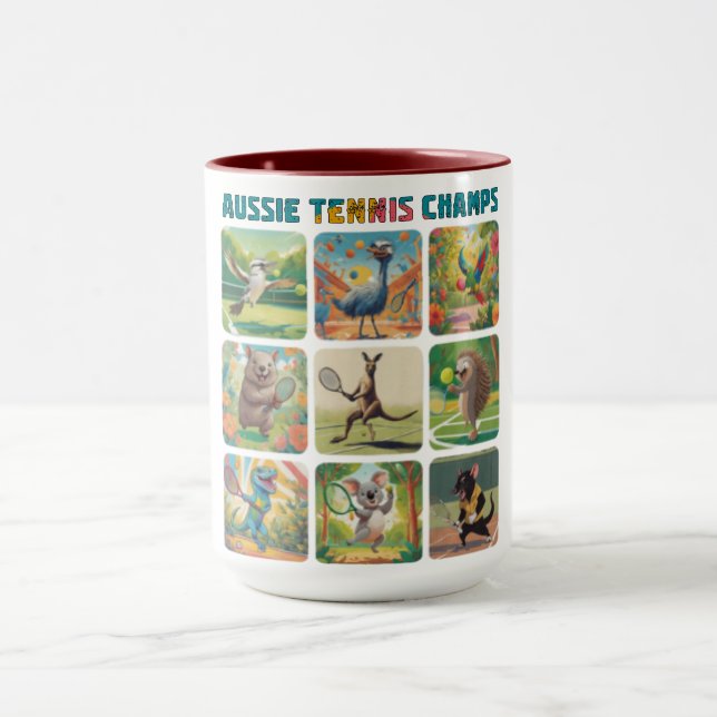 Aussie Tennis Champs Funny Australian Animals Mug (Center)