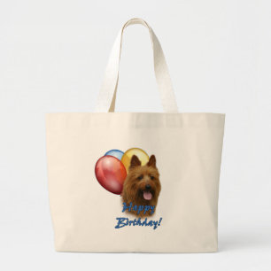 Aussie Terrier Happy Birthday Balloons Large Tote Bag