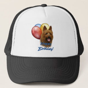 Aussie Terrier Happy Birthday Balloons Trucker Hat
