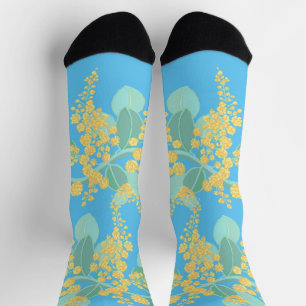 Aussie Wattle blossoms green and gold Socks