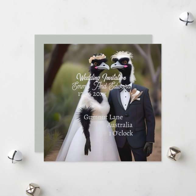 Aussie Wedding Australian Emus, Wedding Holiday Card (Front/Back In Situ)
