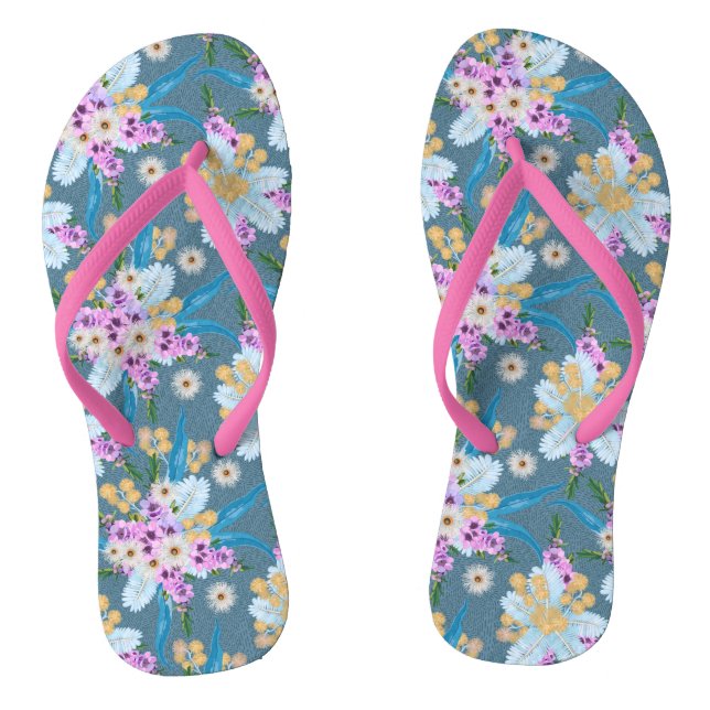Aussie Wildflower Summer Neck Tie Thongs (Footbed)