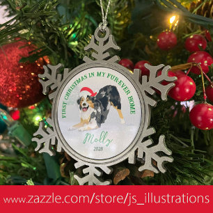 Aussie with Santa Hat Personalise Snowflake Pewter Christmas Ornament