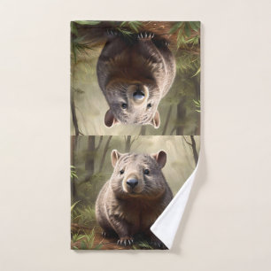 Aussie Wombat In The Aussie Bushland, Hand Towel