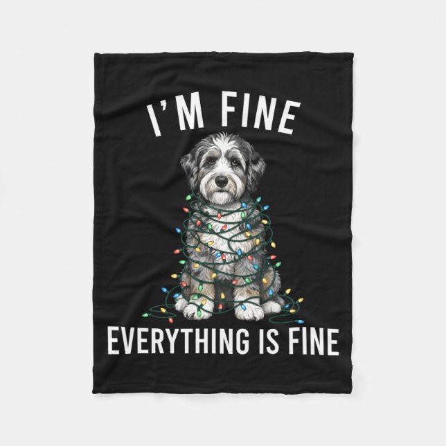 Aussiedoodle Christmas I'm Fine Everything Is Fine Fleece Blanket (Front)