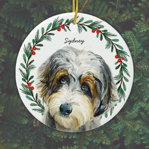 Aussiedoodle Christmas Wreath Personalised Ceramic Ornament