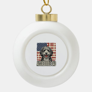 Aussiedoodle Dad Patriotic Vintage Dog Shirt Desig Ceramic Ball Christmas Ornament