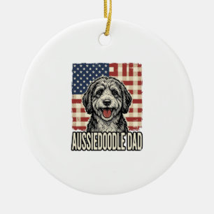 Aussiedoodle Dad Patriotic Vintage Dog Shirt Desig Ceramic Ornament