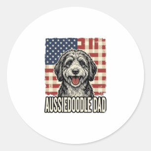 Aussiedoodle Dad Patriotic Vintage Dog Shirt Desig Classic Round Sticker