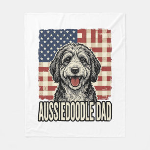 Aussiedoodle Dad Patriotic Vintage Dog Shirt Desig Fleece Blanket