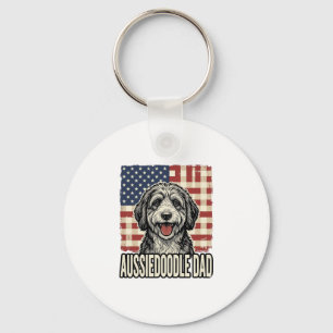 Aussiedoodle Dad Patriotic Vintage Dog Shirt Desig Key Ring
