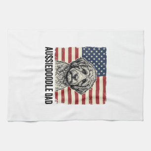Aussiedoodle Dad Patriotic Vintage Dog Shirt Desig Tea Towel