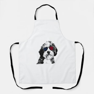 Aussiedoodle Dog 4th July America USA Flag Apron
