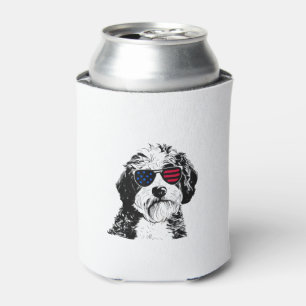 Aussiedoodle Dog 4th July America USA Flag Can Cooler