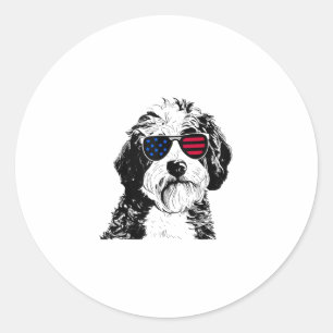 Aussiedoodle Dog 4th July America USA Flag Classic Round Sticker