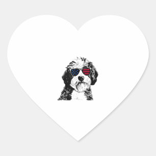 Aussiedoodle Dog 4th July America USA Flag Heart Sticker