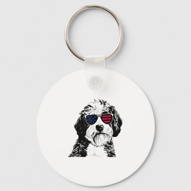 Aussiedoodle Dog 4th July America USA Flag  Key Ring (Front)