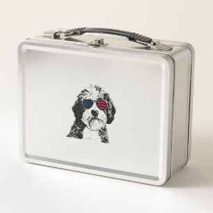 Aussiedoodle Dog 4th July America USA Flag Metal Lunch Box