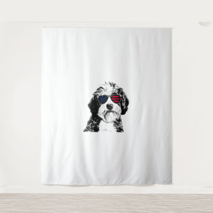 Aussiedoodle Dog 4th July America USA Flag Tapestry