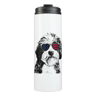 Aussiedoodle Dog 4th July America USA Flag Thermal Tumbler