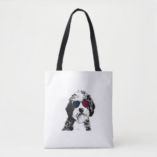 Aussiedoodle Dog 4th July America USA Flag  Tote Bag
