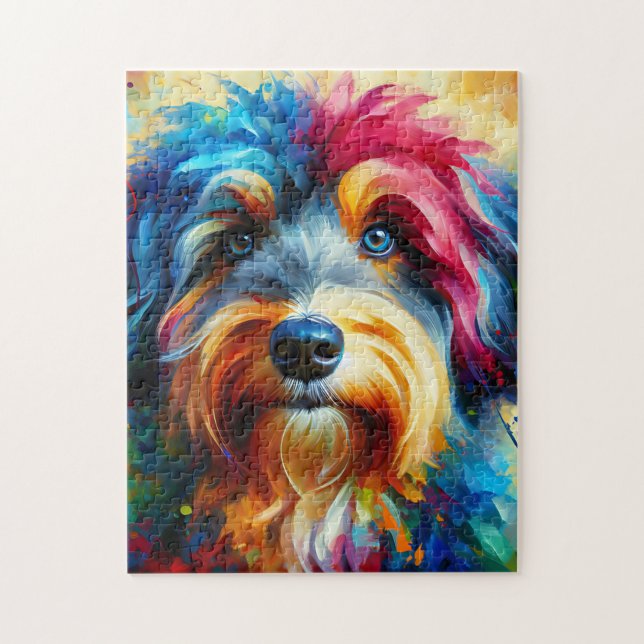 Aussiedoodle Dog Acrylic Print | Colourful Jigsaw Puzzle (Vertical)