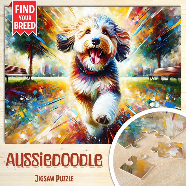 Aussiedoodle Dog Portrait Acrylic Art Print Dog Jigsaw Puzzle (Creator Uploaded)