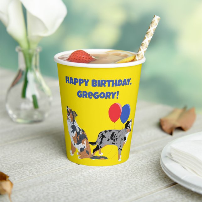 Aussies Australian Shelpherds and Party Balloons Paper Cups (Insitu)